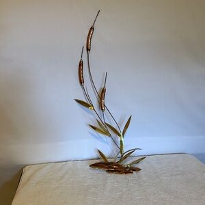 Home Interiors Gold and Brown Metal Cattail Wall Sculpture
